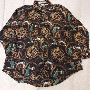 Vintage Parnell Brown & gold blouse Small Nautical Coastal Grandma Flowy Fall
